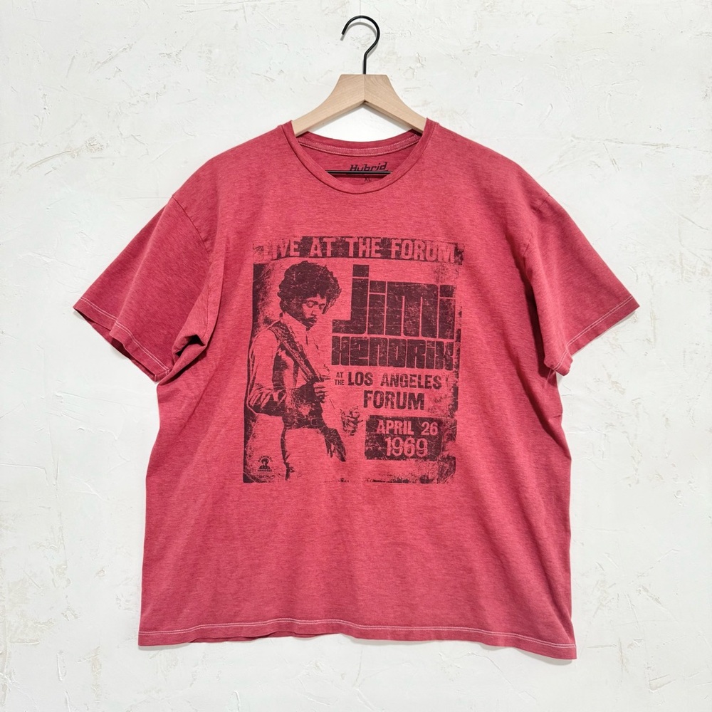Jimi Hendrix Graphic Tee XL Red Washed Vintage Style LA Forum 1969 Band Tee